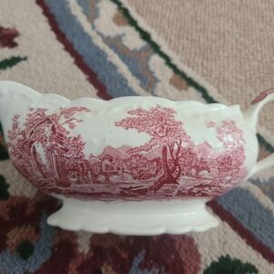 Vintage Red and White Gravy Boat
